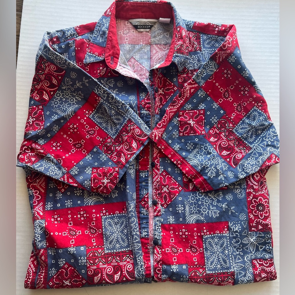Rockies blue and red bandana print button up